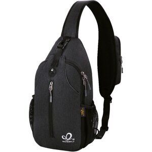 Waterfly Men Women Black Crossbody Adjustable Strap Hiking Sling Backpack